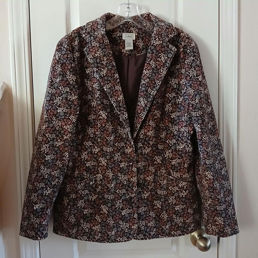 L.L. Bean Brown Floral Button single breasted Riding Equestrian Corduroy blazer - Picture 4 of 6